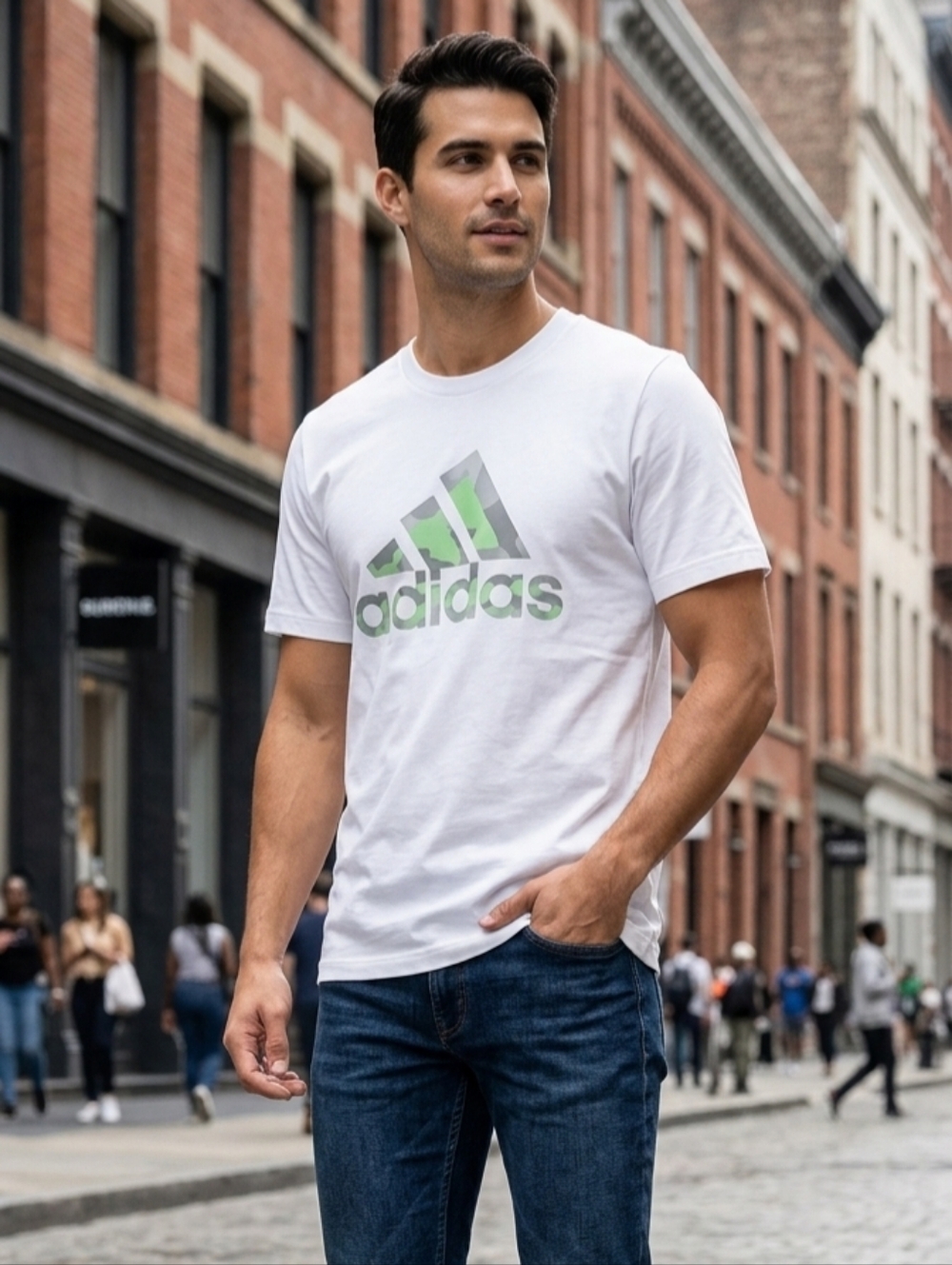Adidas Camo Logo Graphic Tee White Green Men’s Small NWT FJ5377 Sportswear